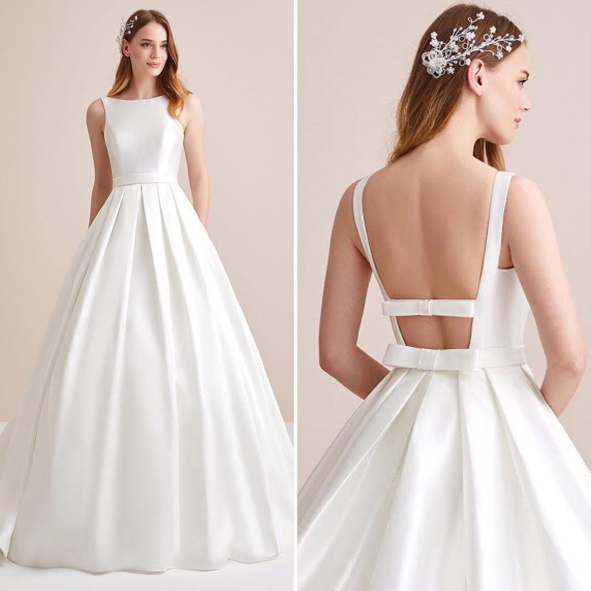 Oleg Cassini Saten Sırt Fiyonk Detay Cepli Gelinlik 34-36 - Görsel 3