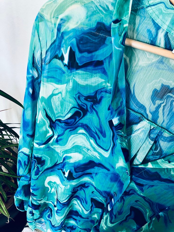 Mavi Batik Desenli Uzun Kollu Gömlek - Görsel 2