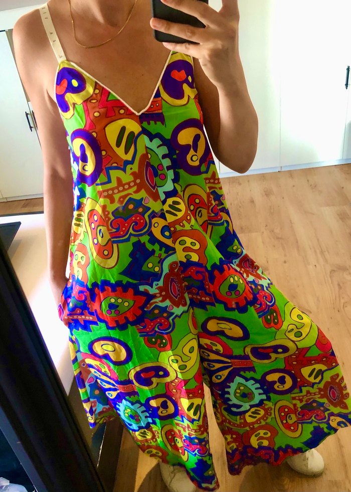 Renkli Bohem Uzun Askılı tulum elbise - Görsel 2