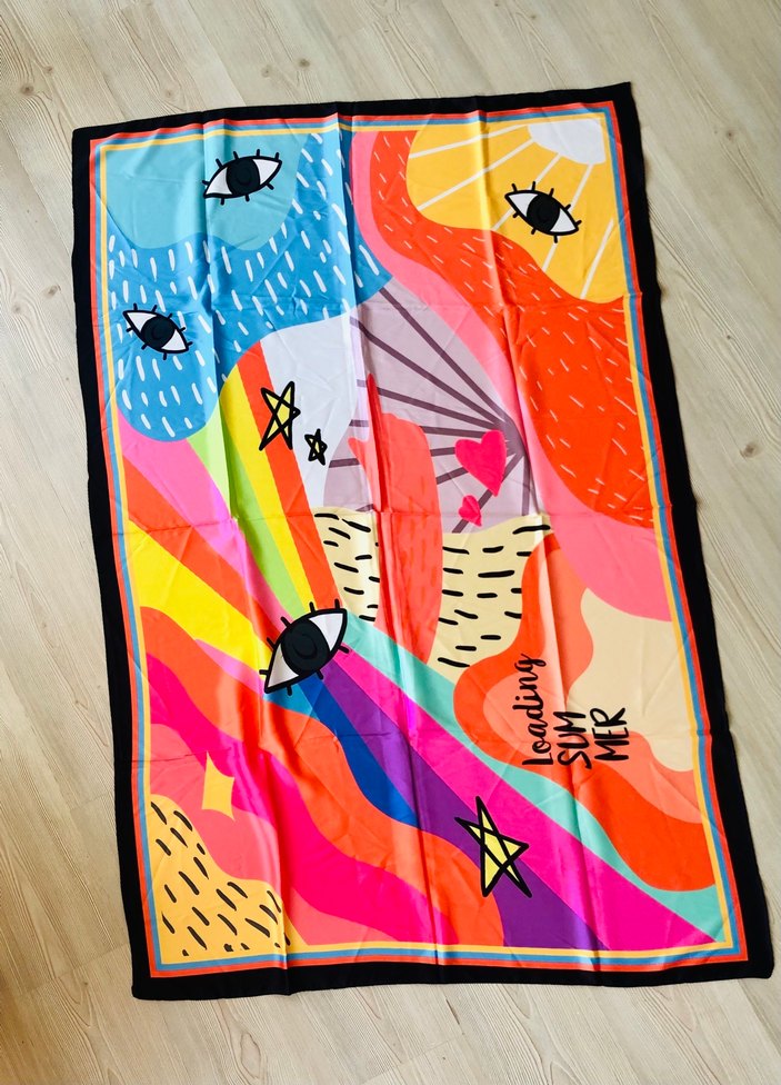 Renkli Pop Kültür Desenli Plaj pareo - Görsel 2