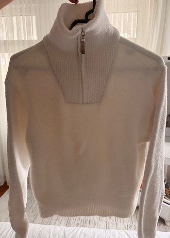 Beyaz Yarım Fermuarlı yakalı kazak SON FİYAT - Görsel 2