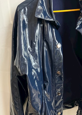 Kadın Mavi Deri Düğmeli Ceket - Görsel 4