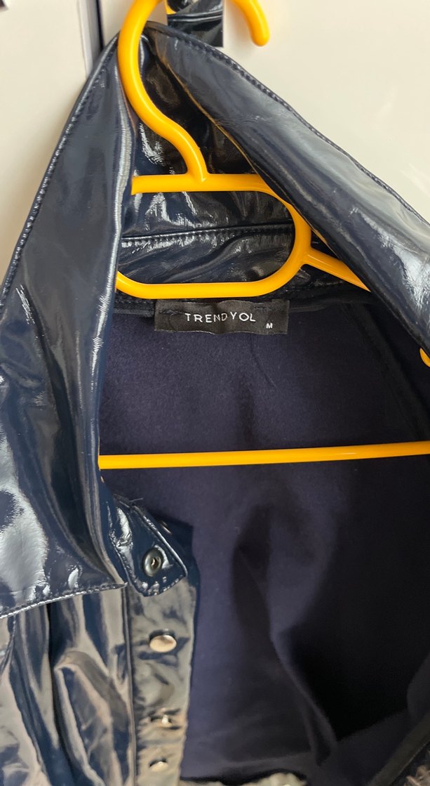 Kadın Mavi Deri Düğmeli Ceket - Görsel 2