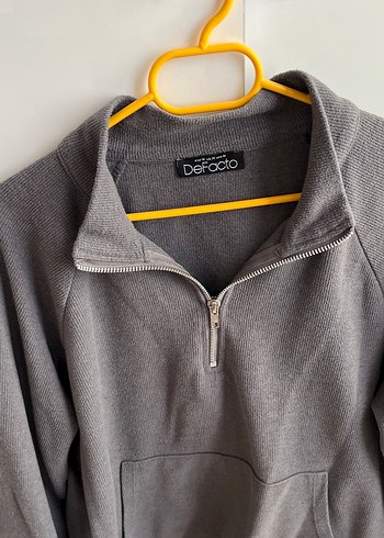 Gri Yarım Fermuarlı Kadın Sweatshirt - Görsel 2