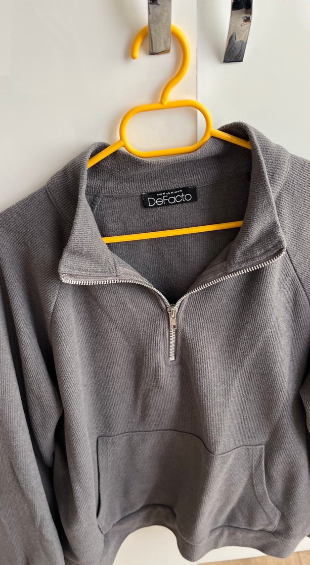 Gri Yarım Fermuarlı Kadın Sweatshirt - Görsel 2