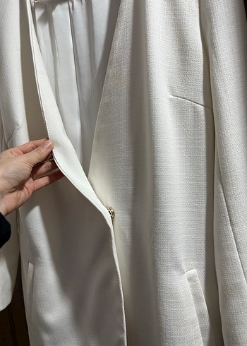 34 Beden beyaz Renk Düğmeli Beyaz Kadın Midi Blazer