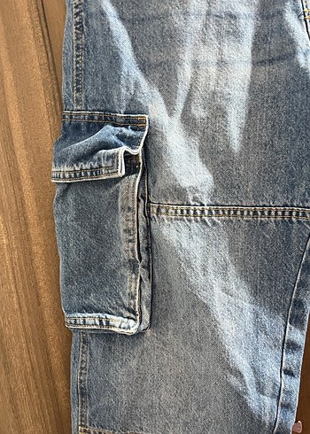 34 Beden mavi Renk Gri Kemerli Bol Kesim Midi Kot Pantolon