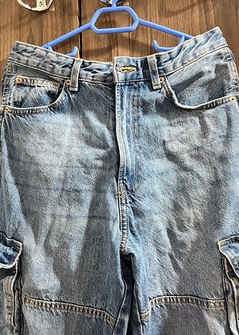 Bershka Gri Kemerli Bol Kesim Midi Kot Pantolon