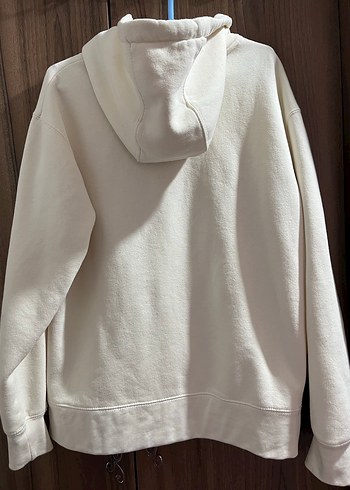 Pull and Bear Beyaz Fermuarlı Kapüşonlu Sweatshirt