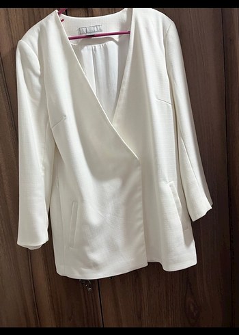 Beyaz Drapeli Kadın Blazer Ceket - Görsel 4