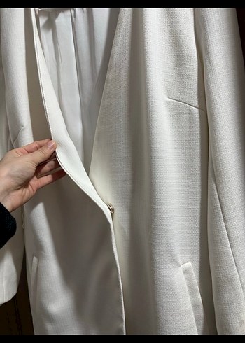 Beyaz Drapeli Kadın Blazer Ceket - Görsel 2