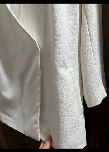 Beyaz Drapeli Kadın Blazer Ceket - Görsel 3