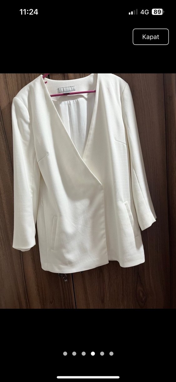 Beyaz Drapeli Kadın Blazer Ceket - Görsel 4