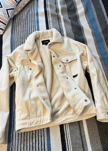 Düğmeli Beyaz Peluş Ceket - Görsel 9