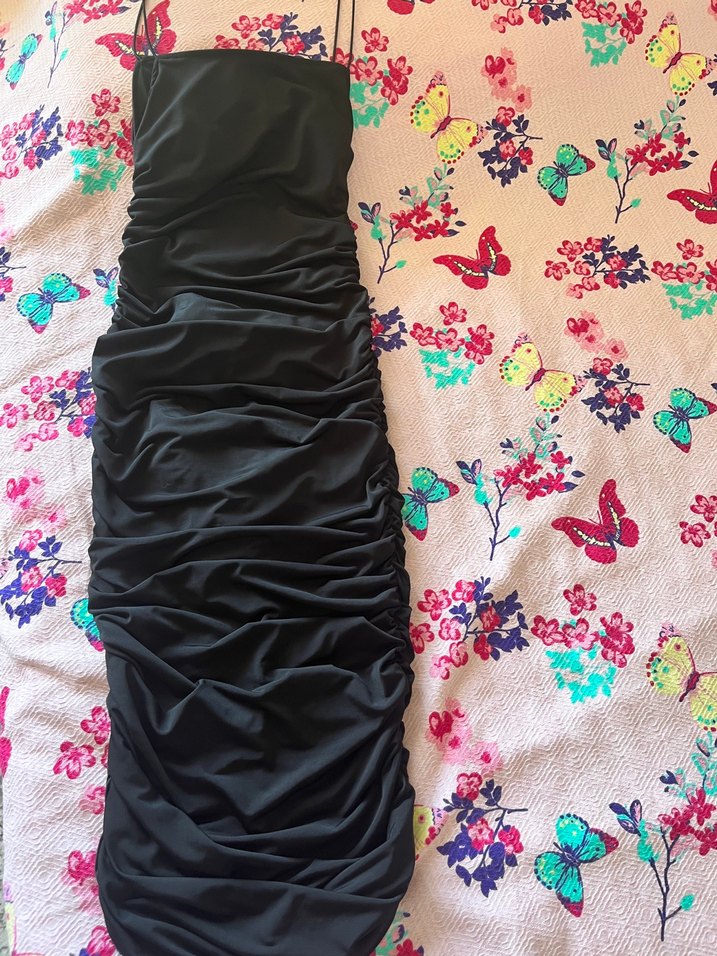 Kadın Siyah Drapeli Uzun Elbise - Görsel 4