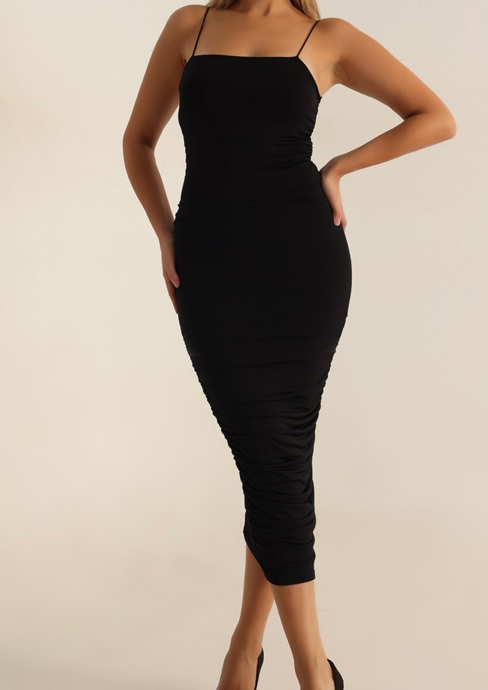 Kadın Siyah Drapeli Uzun Elbise - Görsel 2