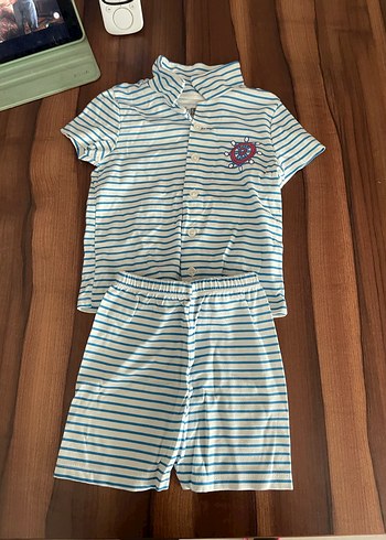 Mavi Çizgili Erkek Bebek Kısa Kollu Takım ebebek - Görsel 2