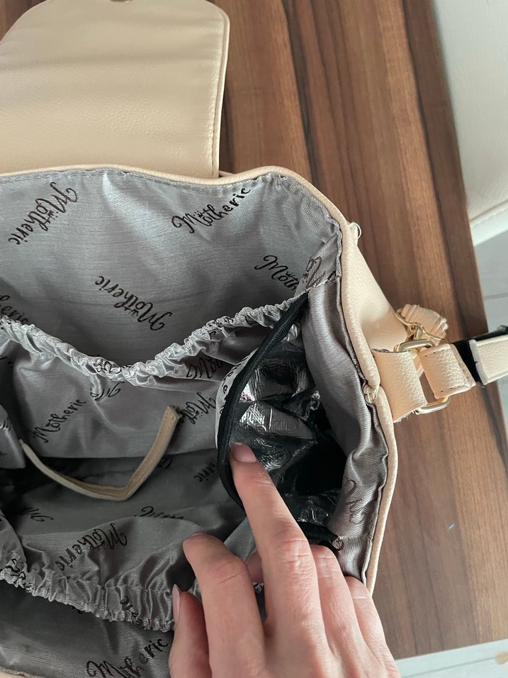 Açık pembe gerçek deri Fermuarlı bebek bakım Çantası - Görsel 4