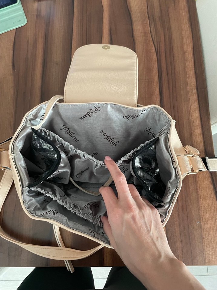 Açık pembe gerçek deri Fermuarlı bebek bakım Çantası - Görsel 3