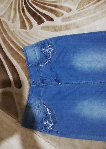 44 beden Düğmeli Mavi Midi Denim Etek - Görsel 2