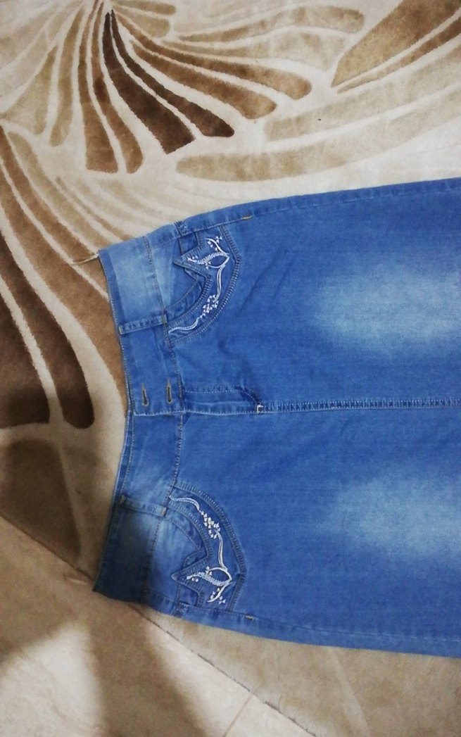 44 beden Düğmeli Mavi Midi Denim Etek - Görsel 2