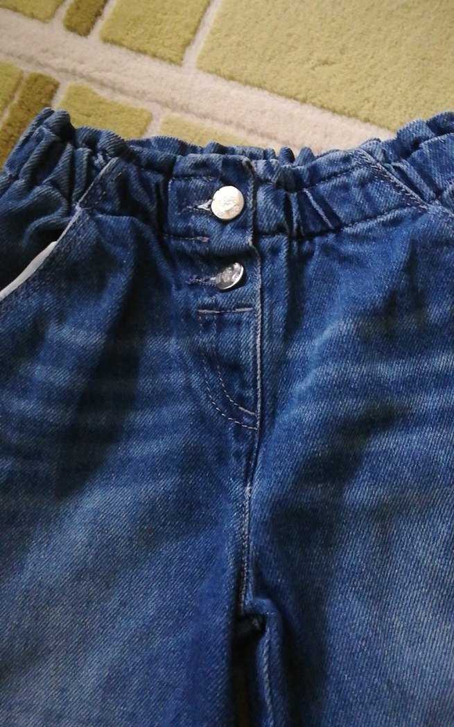 Kız Çocuk Parlak Mavi Bol Kesim Kot Pantolon - Görsel 3