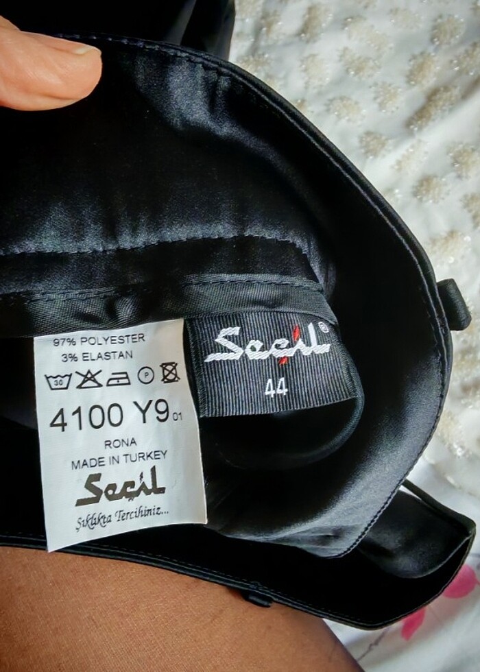 Abiye saten kumaş pantolon pul işlemeli tüllü saten blüz 44 bede - Görsel 4