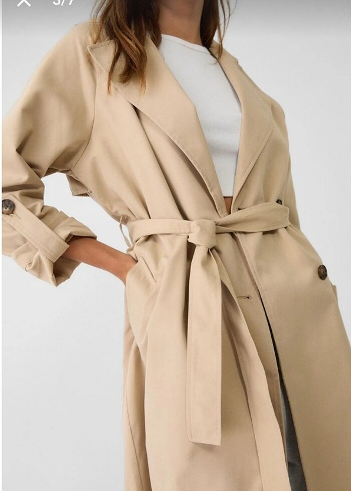 Stradivarius dökümlü uzun trençkot  - Görsel 2