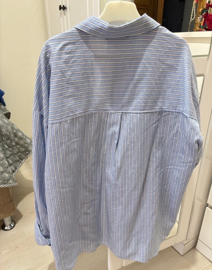 Mavi Çizgili Kadın Gömlek - Görsel 3