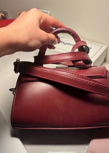 Bordo Deri Kadın Çanta Tokalı - Görsel 2