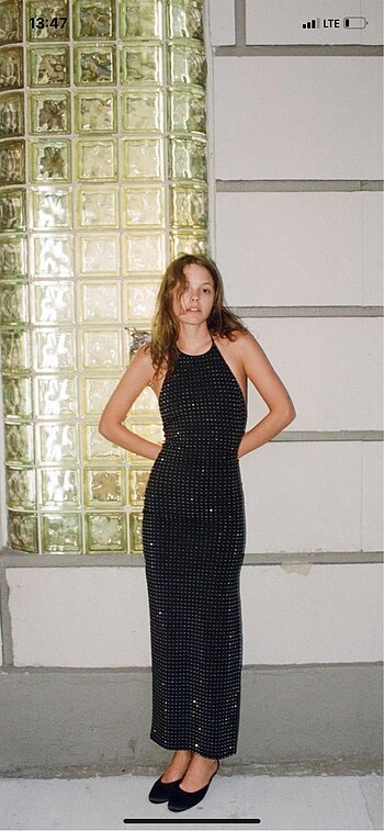 Zara zara parlak poliamit halter elbise