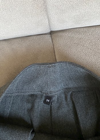 34 Beden gri Renk Gri Kadın Keten Pilili Rahat Pantolon