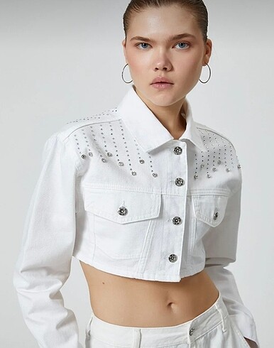 Mavi Jeans Beyaz taşlı kot ceket