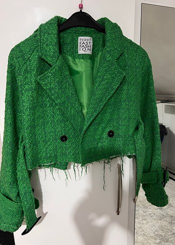 universal Beden yeşil Renk Yeşil Mini Kısa Kesim Kadın Tüvit Blazer