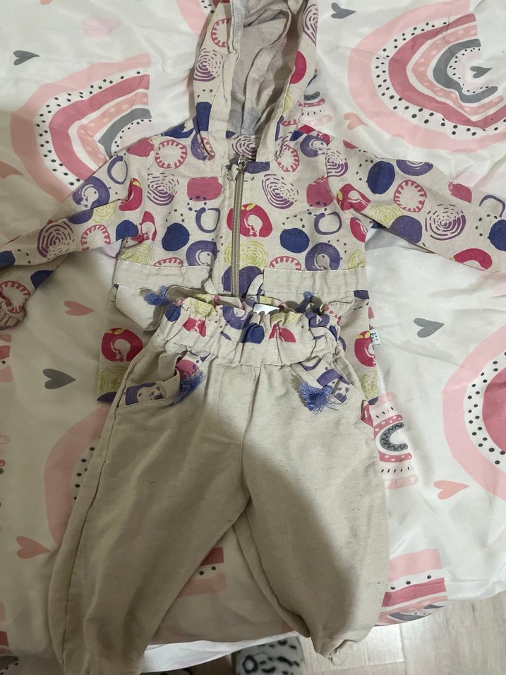 Kız Çocuk Kapüşonlu Renkli Desenli Ceket takım - Görsel 3