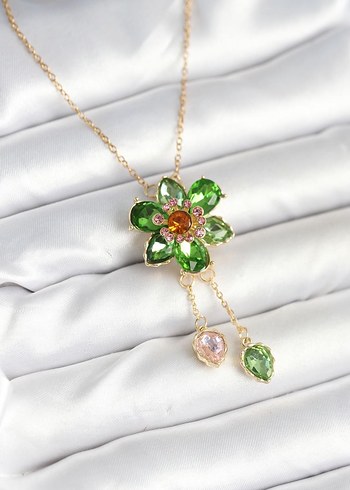 Swarovski Asansörlü İdyllia Yeşil Çiçek Kolye
