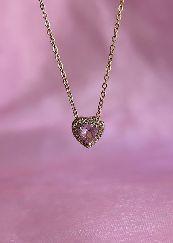 Pandora Gold Pembe Kristal Kalp Kolye