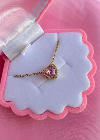 Gold Pembe Kristal Kalp Kolye
