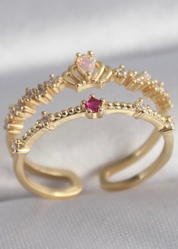 Pandora Pinterest Taç Model Pembe Taşlı Yüzük
