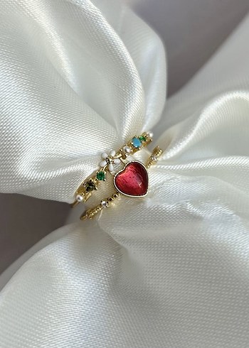 Pandora Kırmızı Kalpli Çiçek Model Pinterest Yüzük