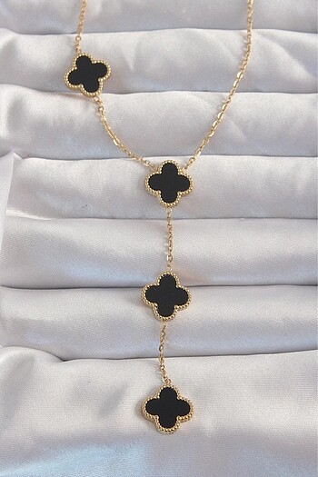 Van Cleef Siyah Gold Yonca Sallantılı Kolye