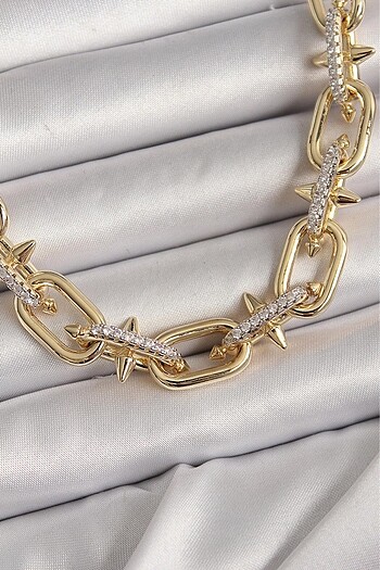 swarovski Vip Seri Çelik Gold Zirkon Taşlı Dikenli Halka Kolye