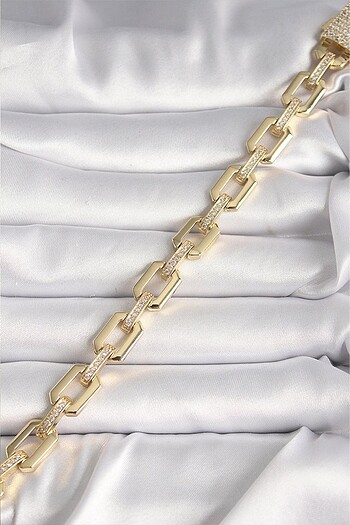 swarovski Xuping Zirkon Taşlı Gold Kare Zincir Bileklik