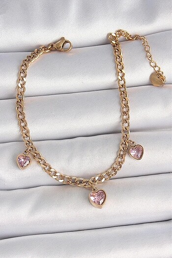 Pembe Taşlı Zincir Charm Bileklik