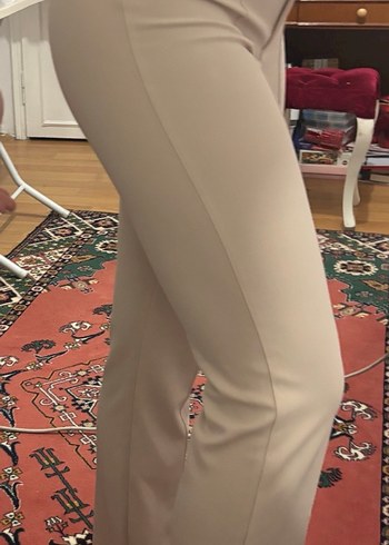 Kadın Bej Pileli Kumaş Pantolon - Görsel 5