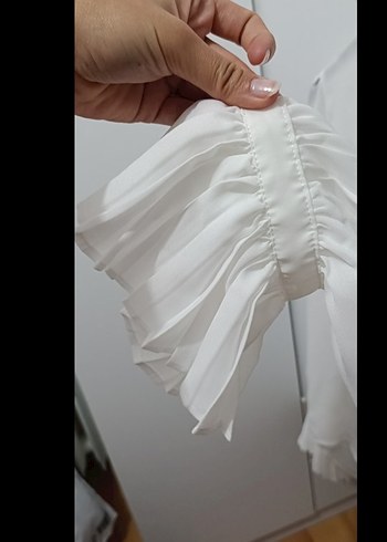 Kadın Beyaz Düğmeli  Gömlek - Görsel 7