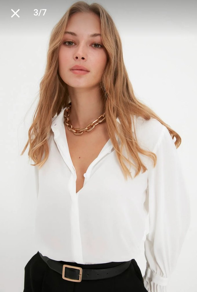 Kadın Beyaz Düğmeli  Gömlek - Görsel 4