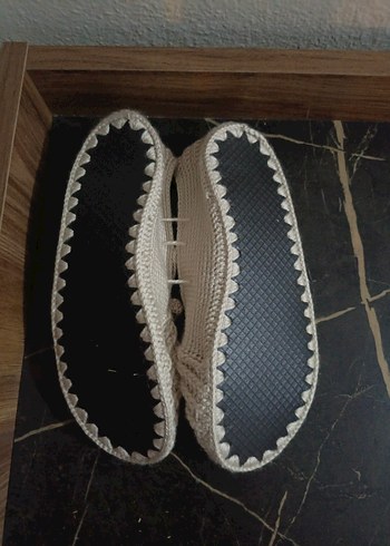 Kadın Bej Örgü Dolgu Topuklu Ev Terliği - Görsel 2