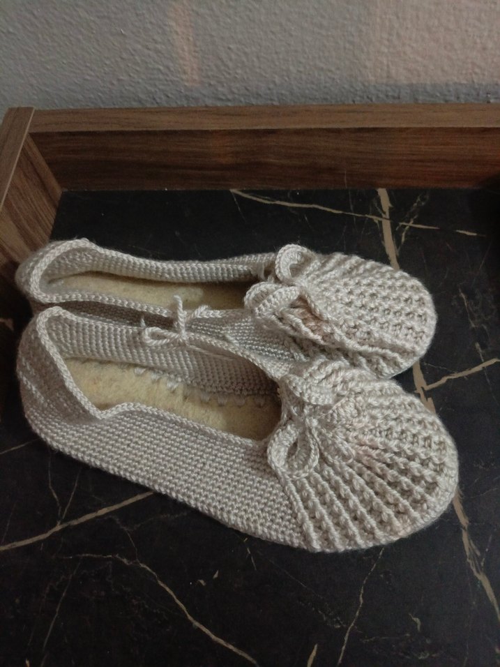 Kadın Bej Örgü Dolgu Topuklu Ev Terliği - Görsel 3