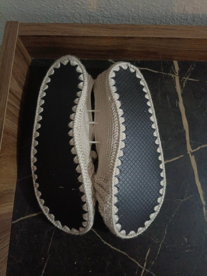 Kadın Bej Örgü Dolgu Topuklu Ev Terliği - Görsel 2